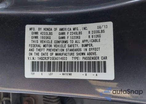 2014 Honda Accord Lx from USA, damaged, VIN 1HGCR2F35EA014933